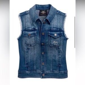 🖤🦅 Harley-Davidson® Women's Flag Fashion H-D Distressed Denim Vest 96859-19VW